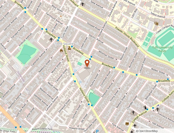 Map showing Cantina Frijol at 1060 Broadway, Somerville — near Teele Square and Tufts